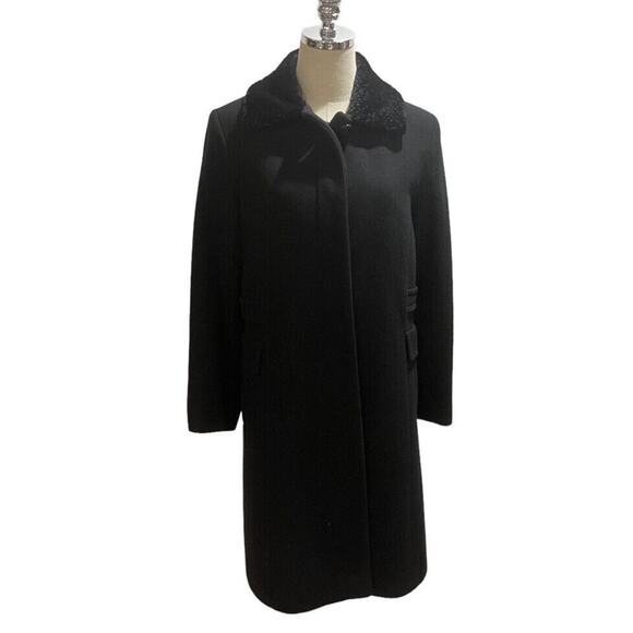 Alorna Petites Vintage Black Wool Faux Fur Jacket Sz 14P USA - Picture 1 of 15